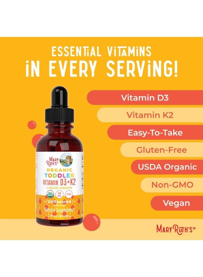 MaryRuth's قطرات سائلة عضوية بفيتامين د3 + ك2 للأطفال من عمر سنة إلى 3 سنوات بدون نكهة، 30 مل (1 أونصة سائلة) - Image 3