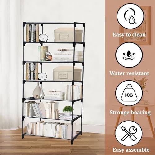 PHILOSHOP 7 Tier Metal Book Shelf Tall Narrow Storage Rack for Kids and Adults Modern Bookshelf Unit for Nursery, School, Home, and Office, Floor Mount Open - Image 4