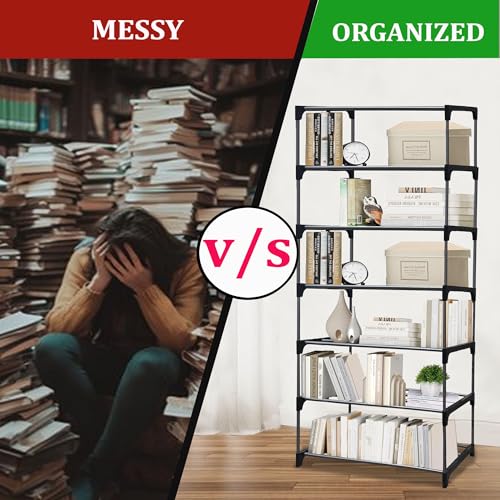 PHILOSHOP 7 Tier Metal Book Shelf Tall Narrow Storage Rack for Kids and Adults Modern Bookshelf Unit for Nursery, School, Home, and Office, Floor Mount Open - Image 3