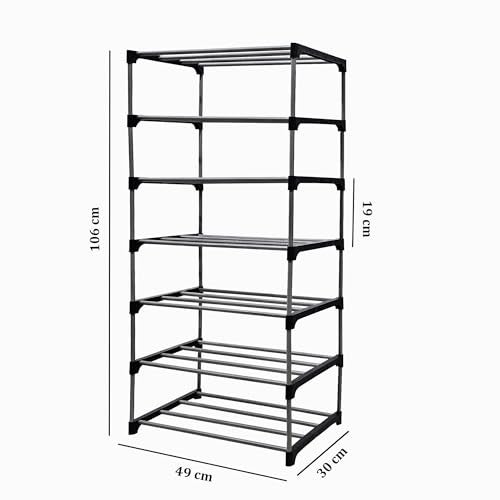PHILOSHOP 7 Tier Metal Book Shelf Tall Narrow Storage Rack for Kids and Adults Modern Bookshelf Unit for Nursery, School, Home, and Office, Floor Mount Open - Image 2
