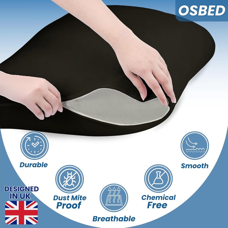 OSBED 100% Waterproof Pillow Protectors - Pack of 2 Bed Bug & Dust Proof Polyester Pillowcases - Black (20" X 28") - Image 4