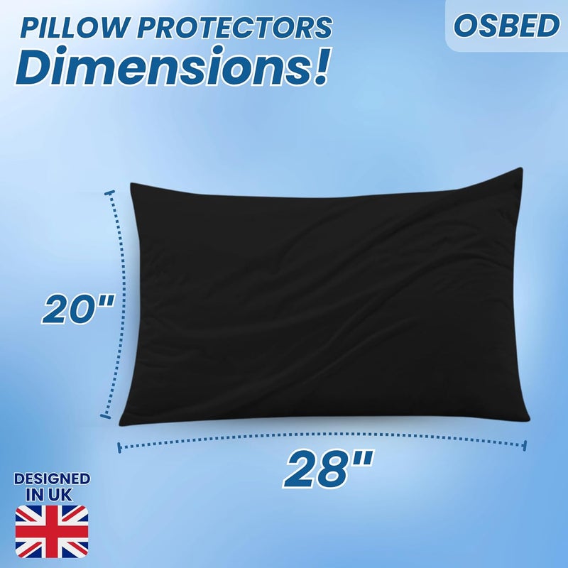 OSBED 100% Waterproof Pillow Protectors - Pack of 2 Bed Bug & Dust Proof Polyester Pillowcases - Black (20" X 28") - Image 2