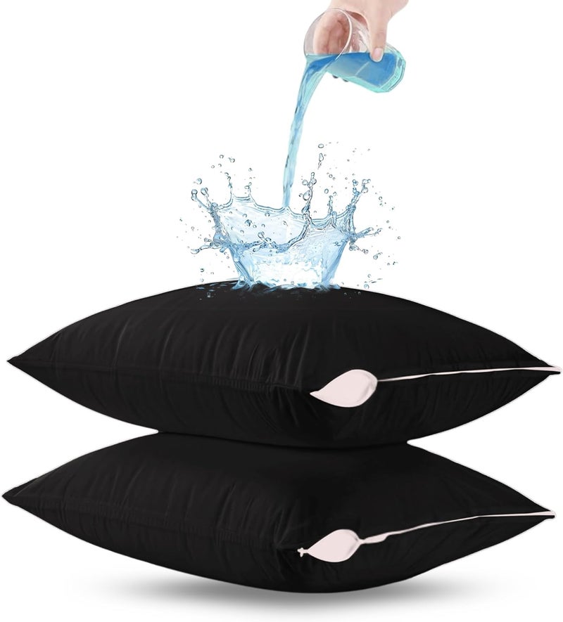 OSBED 100% Waterproof Pillow Protectors - Pack of 2 Bed Bug & Dust Proof Polyester Pillowcases - Black (20" X 28") - Image 1