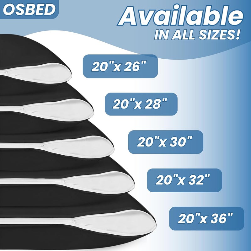OSBED 100% Waterproof Pillow Protectors - Pack of 2 Bed Bug & Dust Proof Polyester Pillowcases - Black (20" X 28") - Image 3