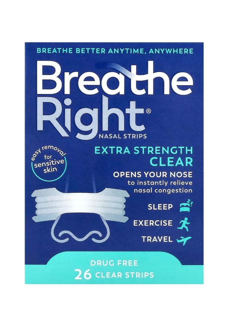 Breathe Right Nasal Strips Extra Strength Clear For Sensitive Skin 26 Clear Strips  - Image 1