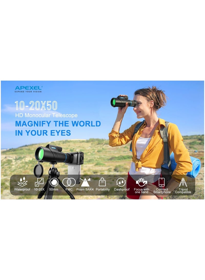 آبيكسل تلسكوب APEXEL HD احترافي أحادي العين BKA4 بريزم زووم أحادي العين مقاوم للماء مع حامل ثلاثي القوائم للصيد في الهواء الطلق والتخييم والتنزه - Image 4