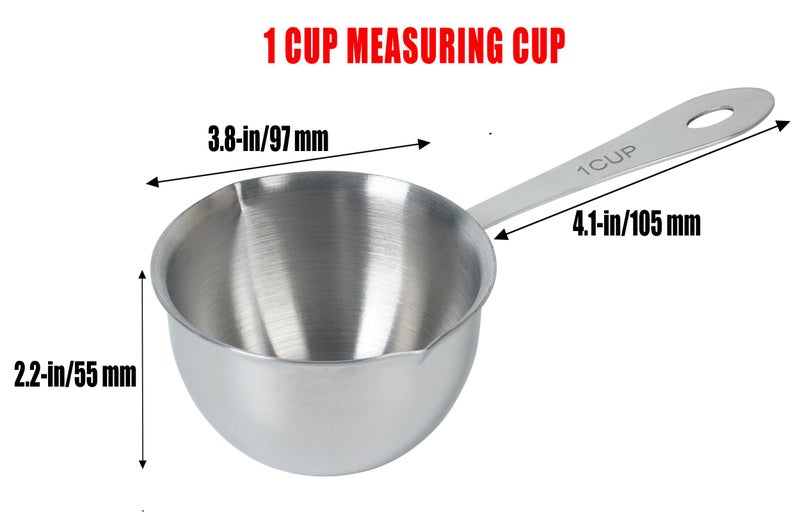 DOTINGHUX 1 Cup Stainless Steel Measuring Cup, 3 Types of Measurement Marks, Two Side Spouts, Dishwasher Safe, Compatible with All Cooktops - Image 3