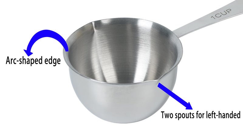 DOTINGHUX 1 Cup Stainless Steel Measuring Cup, 3 Types of Measurement Marks, Two Side Spouts, Dishwasher Safe, Compatible with All Cooktops - Image 4