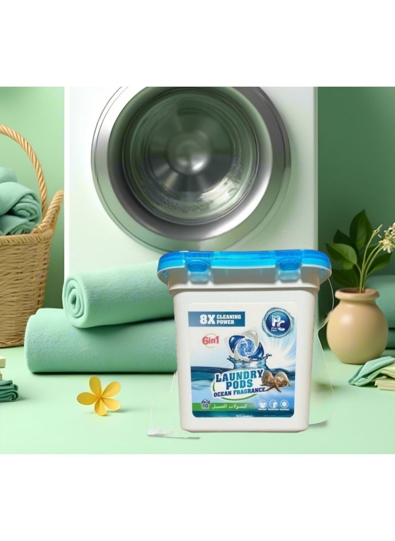 Pink Clean 6-in-1 Laundry Detergent Capsules with Ocean Fragrance – Unrivaled power and perfect results! 💪 8x stronger than regular detergents – deep cleaning that removes the toughest stains with ease. 🌀 Completely replaces laundry detergent – ​​no need for additional products! with 10 Pcs - Ocean Fragrance Flavor