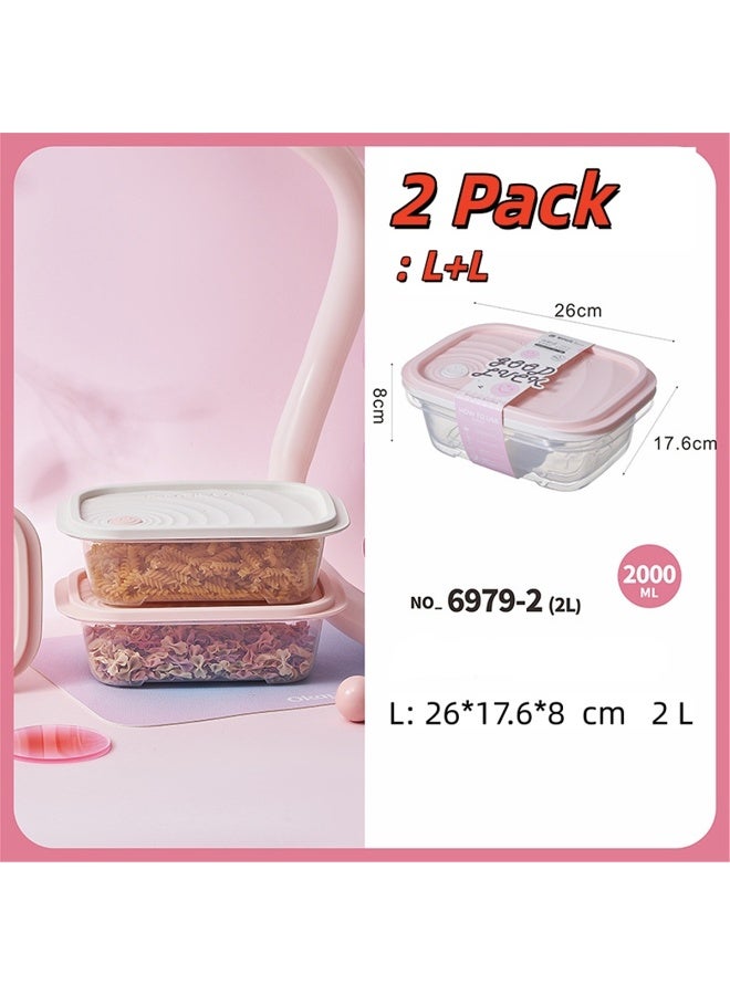 2 Pack Food Storage Boxes, Transparent Food Container  with Lids | BPA-Free, Stackable & Microwave Safe Plastic Food Box Kitchen Refrigerator Fruit Container for Meal Prep (2 Pack, Pink 6979-2) - Image 2