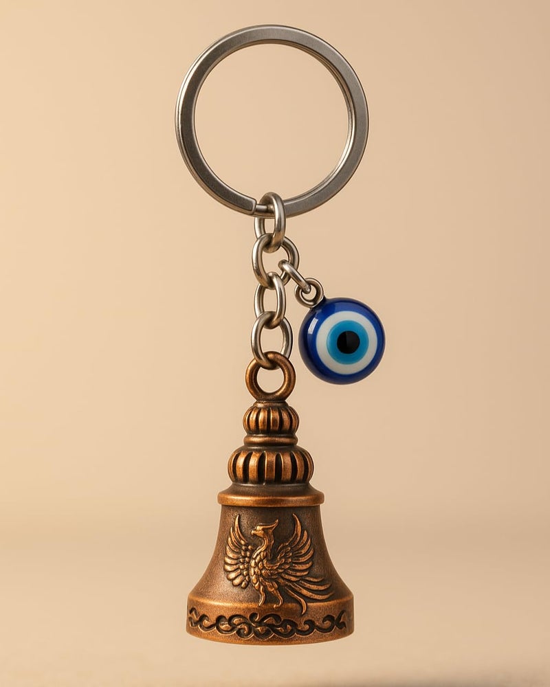 Tiny Tim Store Guardian Bell with Evil Eye Charm – Protective Motorcycle & Car Accessory – Tibetan-Inspired Design – Wards Off Negative Energy – Ideal Gift for Bikers & Travelers - Image 1