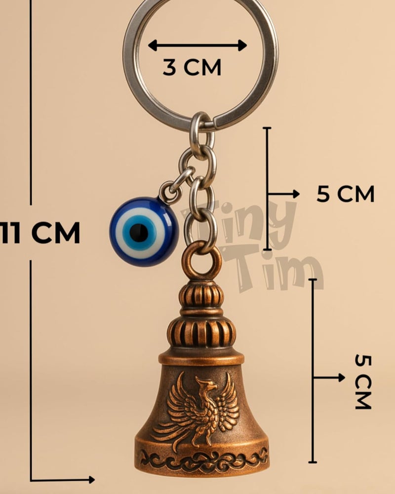 Tiny Tim Store Guardian Bell with Evil Eye Charm – Protective Motorcycle & Car Accessory – Tibetan-Inspired Design – Wards Off Negative Energy – Ideal Gift for Bikers & Travelers - Image 2