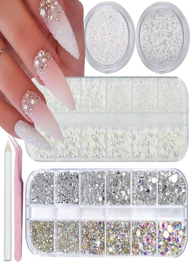 SEMATA Nail Art Charms Cream Flatback Nail Pearls Clearl AB Nails Gems Rhinestones Mixed Size 0.03-0.18in Nails Design Decoration for Women Manicure DIY - Image 1