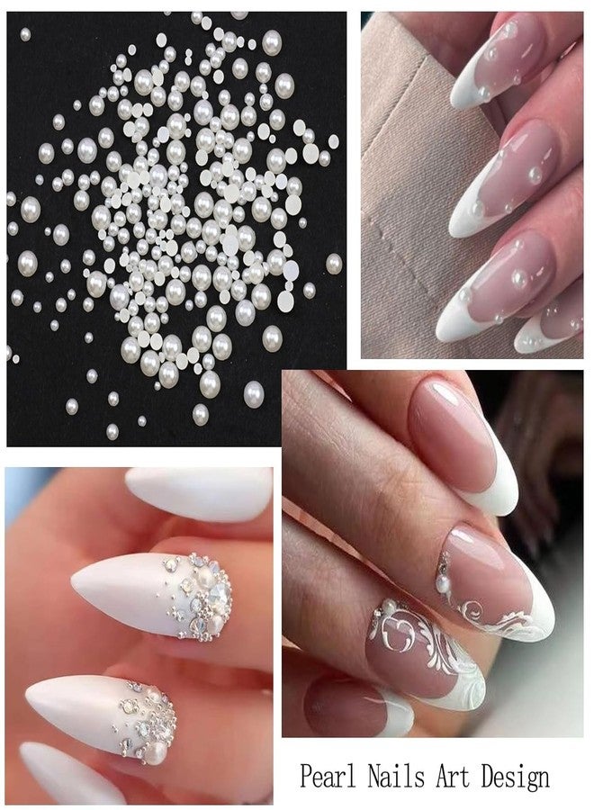 SEMATA Nail Art Charms Cream Flatback Nail Pearls Clearl AB Nails Gems Rhinestones Mixed Size 0.03-0.18in Nails Design Decoration for Women Manicure DIY - Image 2