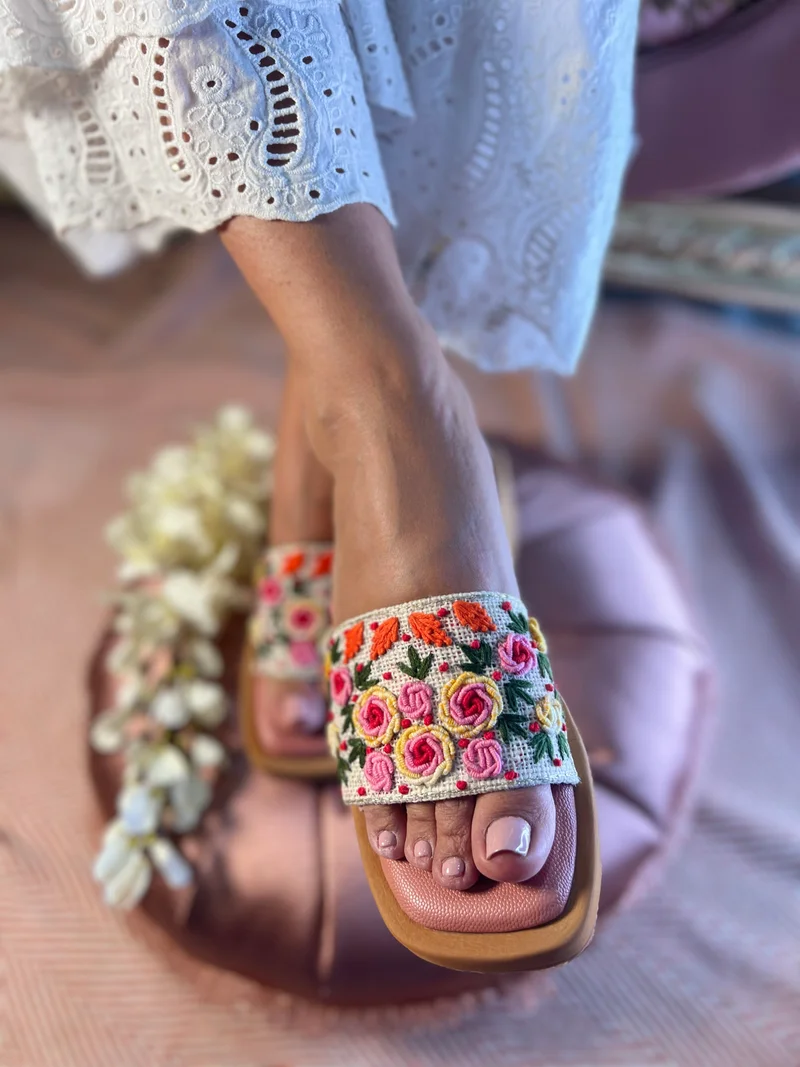 Sandal Stories Floral Embroidered Slip-Ons for Women