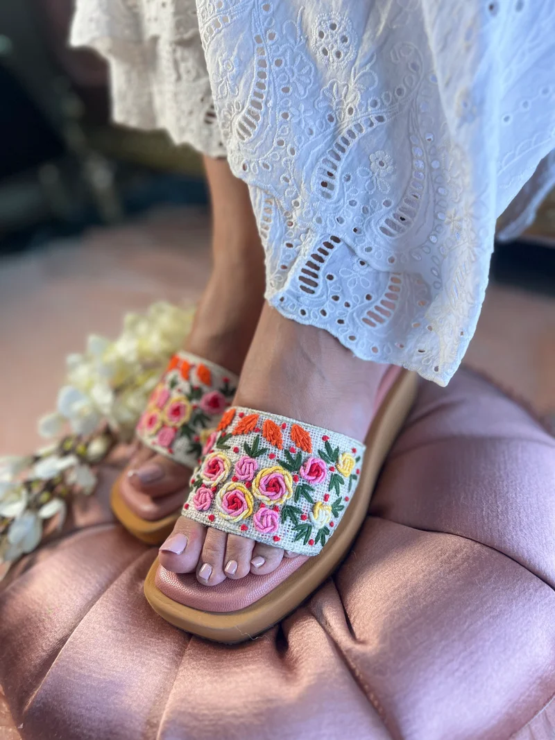 Sandal Stories Floral Embroidered Slip-Ons for Women