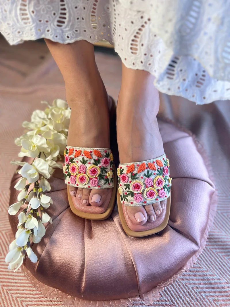 Sandal Stories Floral Embroidered Slip-Ons for Women