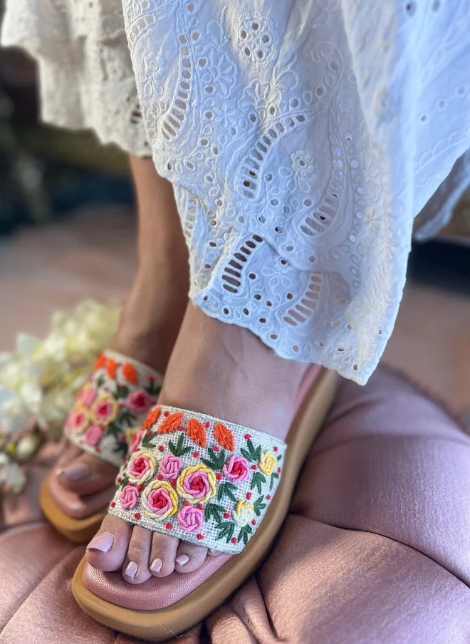 Sandal Stories SANDAL STORIES Floral Embellished PU Block Sandals for Casual Wear