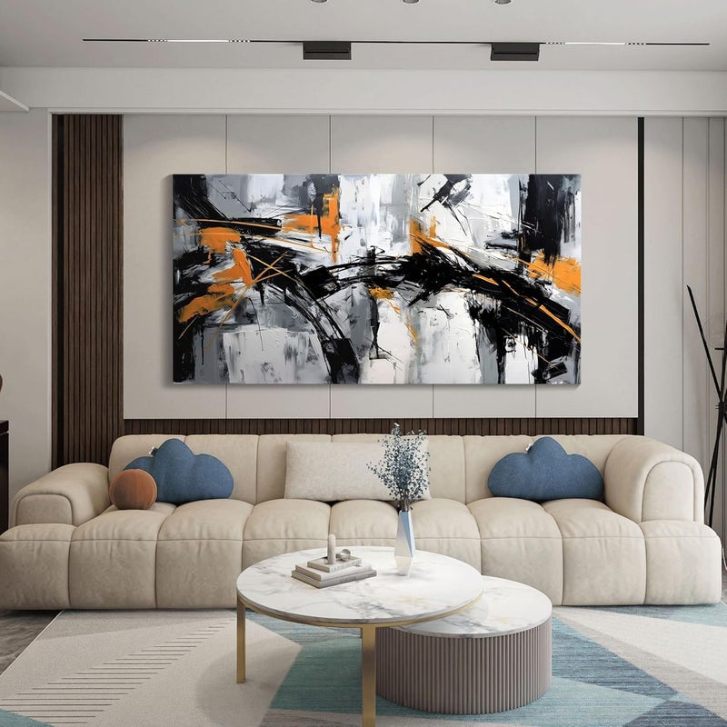 Pogusmavi Large Abstract Canvas Wall Art with Orange Accents - Image 1