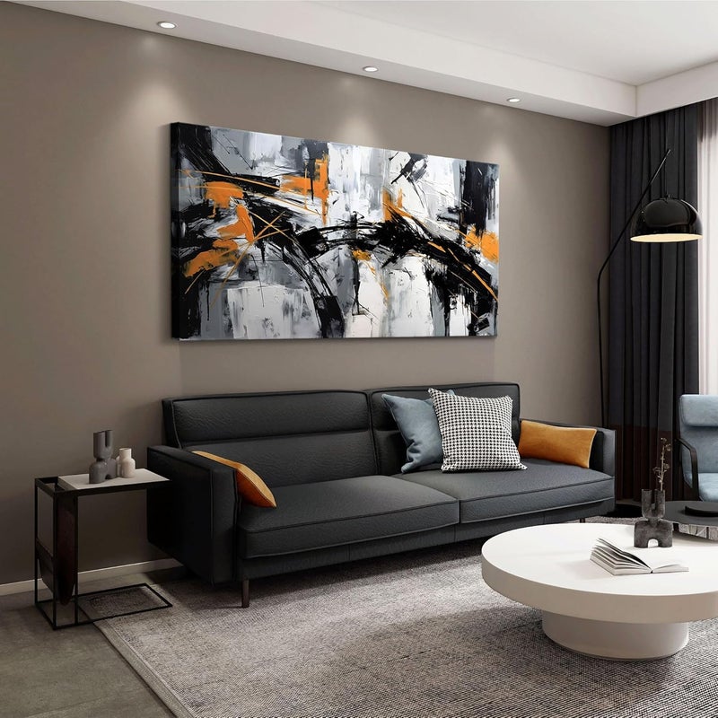 Pogusmavi Large Abstract Canvas Wall Art with Orange Accents - Image 3