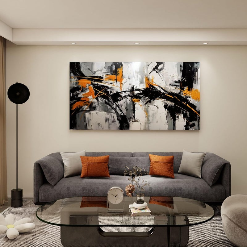 Pogusmavi Large Abstract Canvas Wall Art with Orange Accents - Image 4