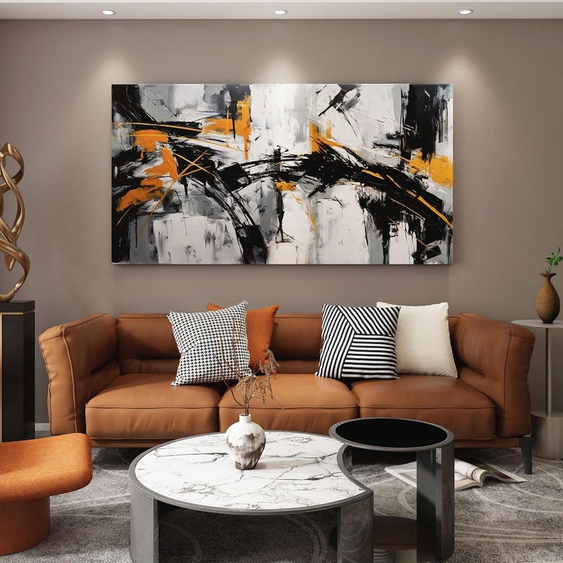 Pogusmavi Large Abstract Canvas Wall Art with Orange Accents - Image 2
