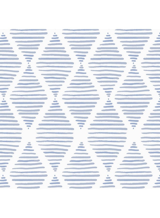 WENMER Geometric Peel And Stick Wallpaper 17.3” X 118” Striped Wallpaper Blue And White Contact Paper Geometric Wallpaper Self Adhesive Removable Stripe Wallpaper For Restroom Bedroom - Image 1