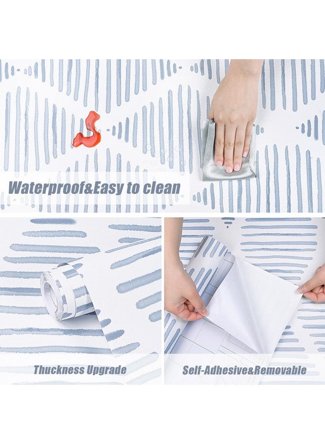 WENMER Geometric Peel And Stick Wallpaper 17.3” X 118” Striped Wallpaper Blue And White Contact Paper Geometric Wallpaper Self Adhesive Removable Stripe Wallpaper For Restroom Bedroom - Image 5