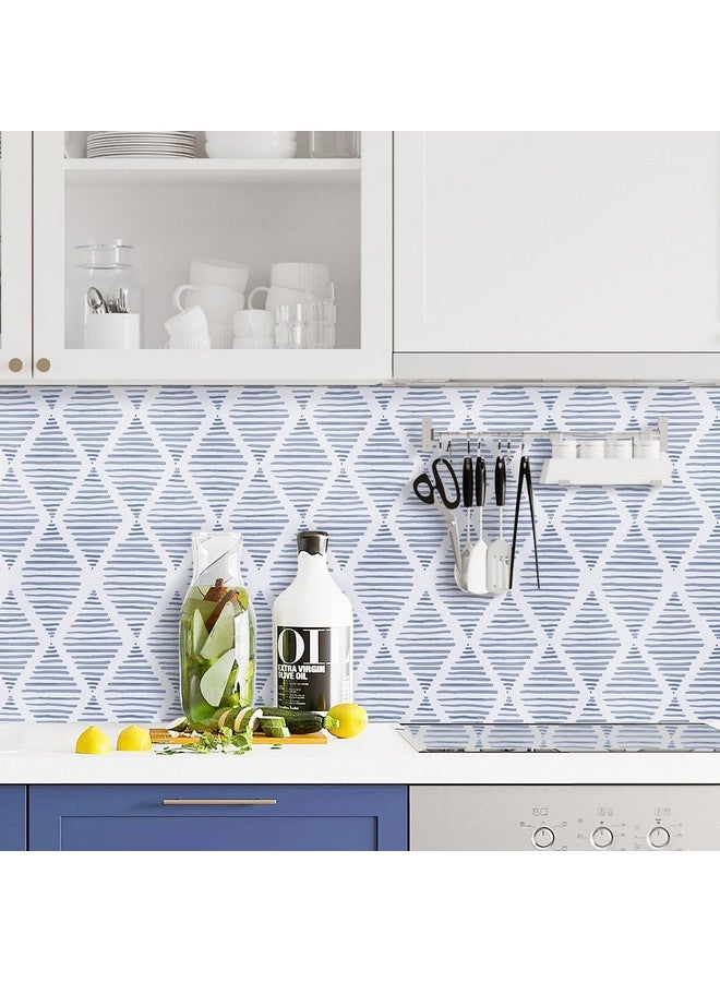 WENMER Geometric Peel And Stick Wallpaper 17.3” X 118” Striped Wallpaper Blue And White Contact Paper Geometric Wallpaper Self Adhesive Removable Stripe Wallpaper For Restroom Bedroom - Image 4