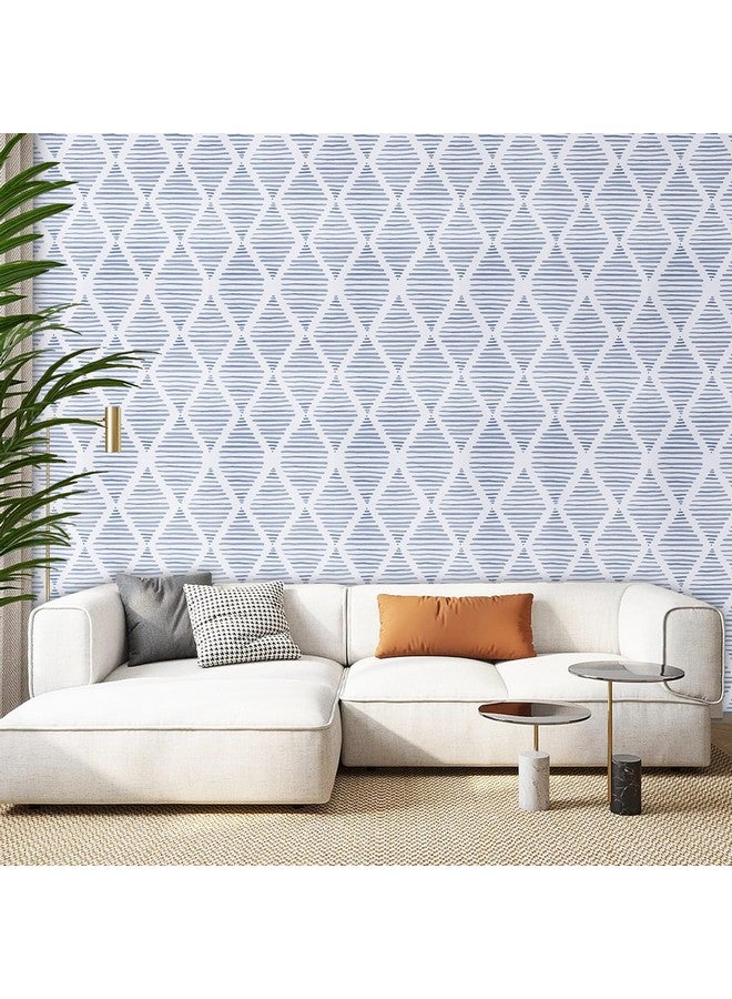 WENMER Geometric Peel And Stick Wallpaper 17.3” X 118” Striped Wallpaper Blue And White Contact Paper Geometric Wallpaper Self Adhesive Removable Stripe Wallpaper For Restroom Bedroom - Image 3