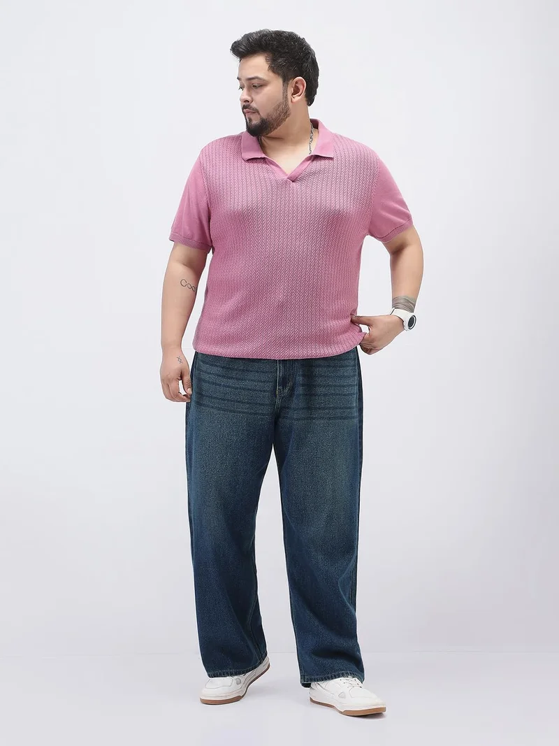 Urbano Fashion  Urbano Plus Men's Dark Blue Loose Baggy Fit Heavy Washed Jeans Non-Stretchable  | Best Price UAE