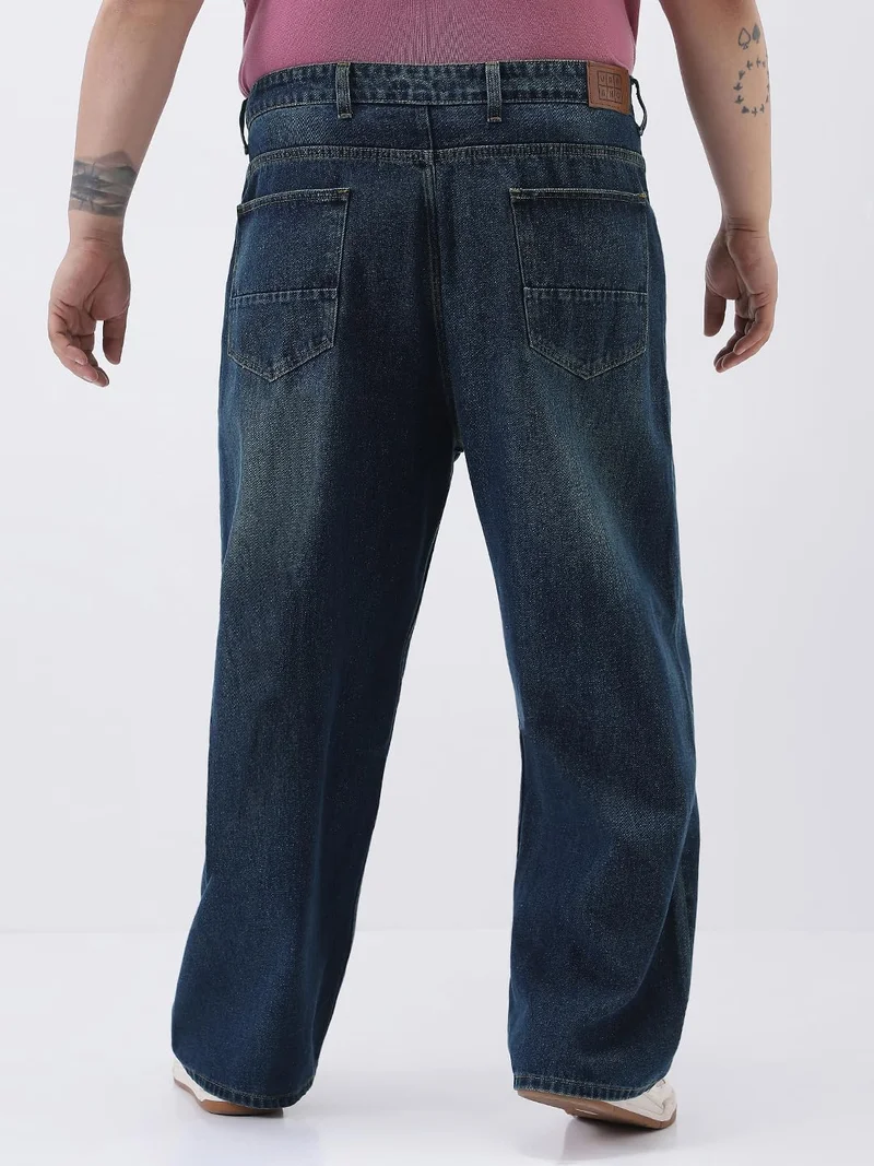 Urbano Fashion  Urbano Plus Men's Dark Blue Loose Baggy Fit Heavy Washed Jeans Non-Stretchable  | Best Price UAE