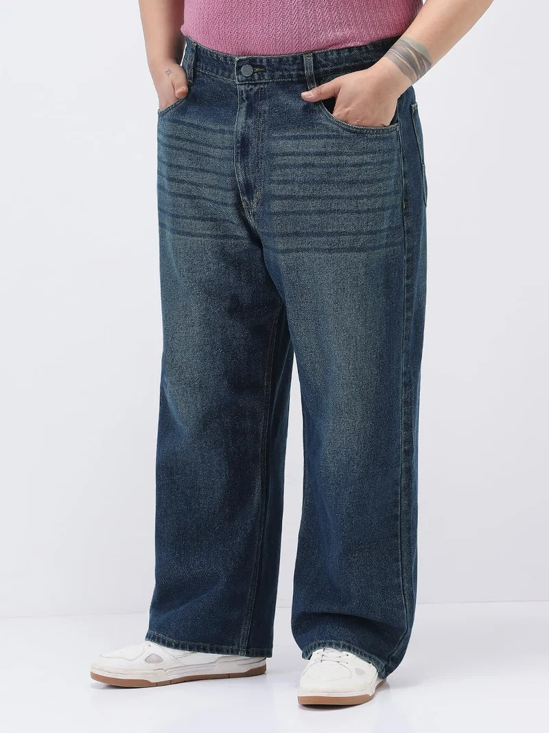 Urbano Fashion  Urbano Plus Men's Dark Blue Loose Baggy Fit Heavy Washed Jeans Non-Stretchable  | Best Price UAE