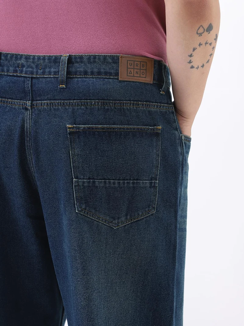 Urbano Fashion  Urbano Plus Men's Dark Blue Loose Baggy Fit Heavy Washed Jeans Non-Stretchable  | Best Price UAE