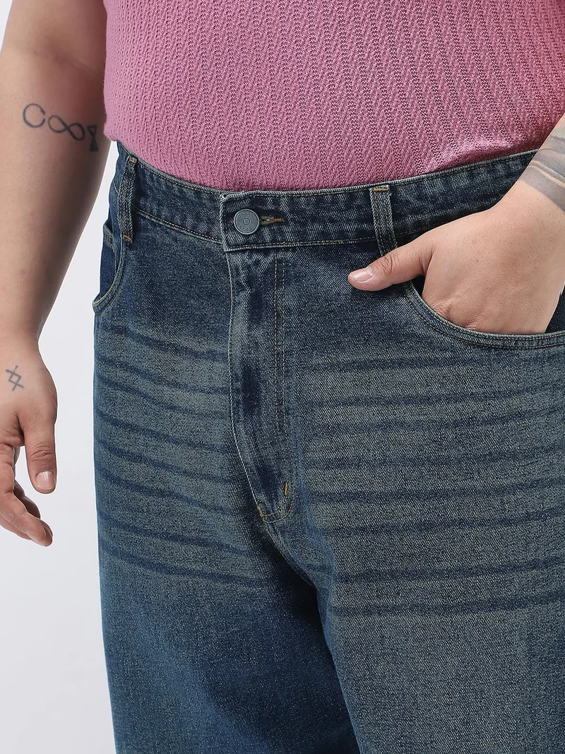 Urbano Fashion  Urbano Plus Men's Dark Blue Loose Baggy Fit Heavy Washed Jeans Non-Stretchable  | Best Price UAE