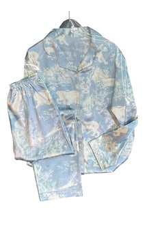 Generic Women Sleepwear abstract Print Pajama Set, Light Blue Button-Down Long Sleeve Top and Pants, 2-Piece Sleepwear  - Image 1