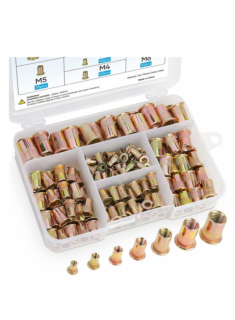 Excefore Metric Rivet Nut Kit, Heavy Duty Zinc Plated Carbon Steel Flat Head Insert Nut with Knurled Body (Metric Assortment Kit M3, M4, M5, M6, M8, M10, and M12) - Image 1