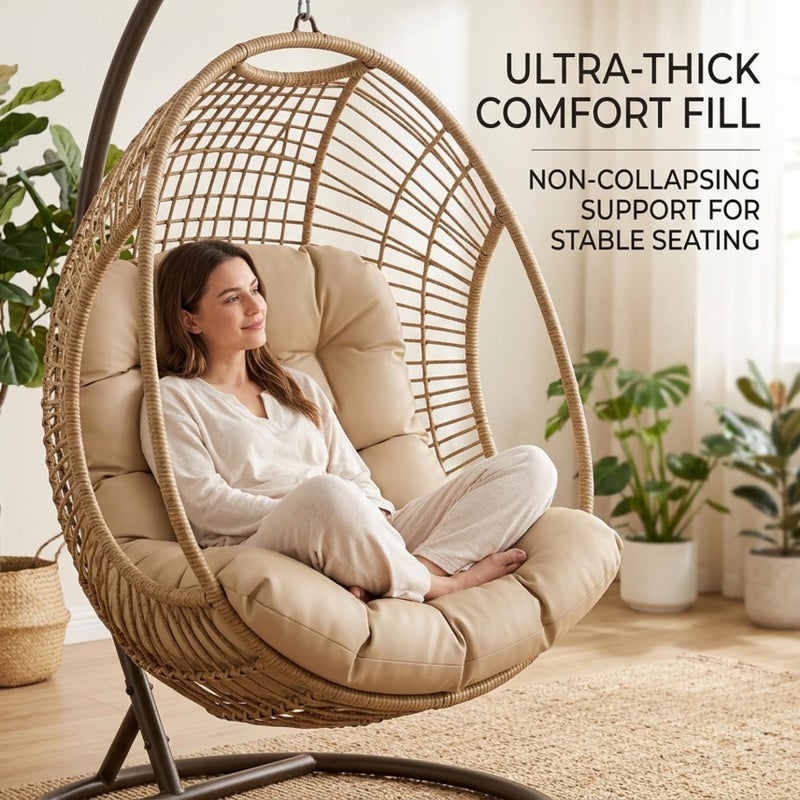 Water Resistant Egg Chair Cushion Replacement Hanging Chair Cushion With Thick Padding For Patio Balcony Garden Swing Chairs Khaki - Image 3