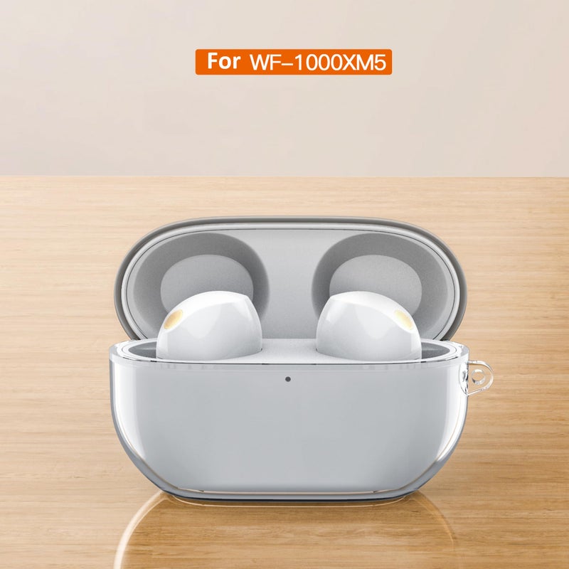 USTIYA حافظة USTIYA لسماعات Sony WF-1000XM5 غطاء حماية كامل الجسم من TPU سيليكون ناعم مع سلسلة مفاتيح ملحقات سماعات الرأس فندا كارساسا (شفافة) - Image 2
