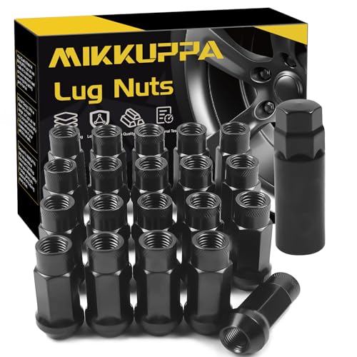 MIKKUPPA 20pcs M12x15 Open Lug Nuts 50mm Height 60 Conical Seat Open End Black Lug Nuts for Aftermarket Wheels with 1 Spline Tool Key