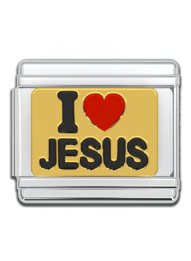 Italian Bracelet Charms, 9Mm Stainless Steel Charm Link For Women, Modular Jewelry Links For Men (I Love Jesus)