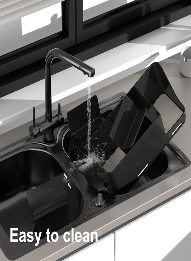 JUMEIHUI Bathroom Countertop Organizer with Water Absorbent Diatomite,8 Slots Bathroom Toothbrush Holder with Adjustable Dividers,Bathroom Sink Organizer Countertop (Black) - Image 5