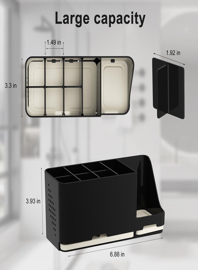 JUMEIHUI Bathroom Countertop Organizer with Water Absorbent Diatomite,8 Slots Bathroom Toothbrush Holder with Adjustable Dividers,Bathroom Sink Organizer Countertop (Black) - Image 2