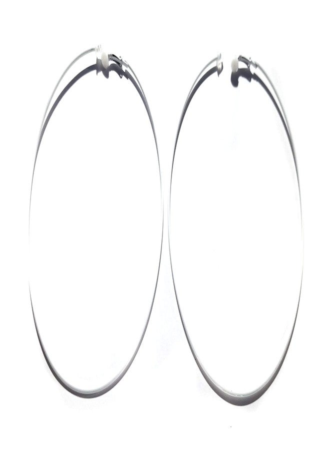 Large Clip-on Earrings 4 Inch Hoop Earrings Classic Circle Assorted Color Hoops (White)