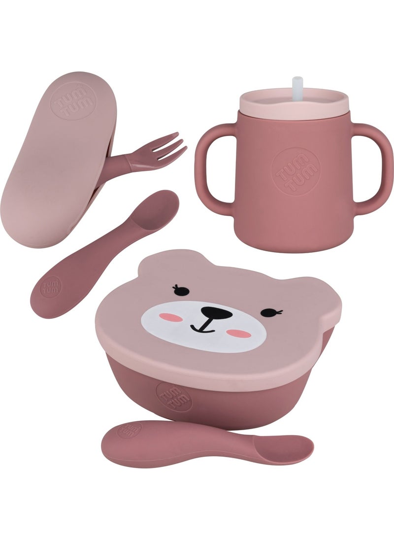 TUM TUM Tumtum Silicone Exercise Cup / Vacuum Food Bowl / Boxed Food Spoon and Fork Set Betsy Bear  - Image 1