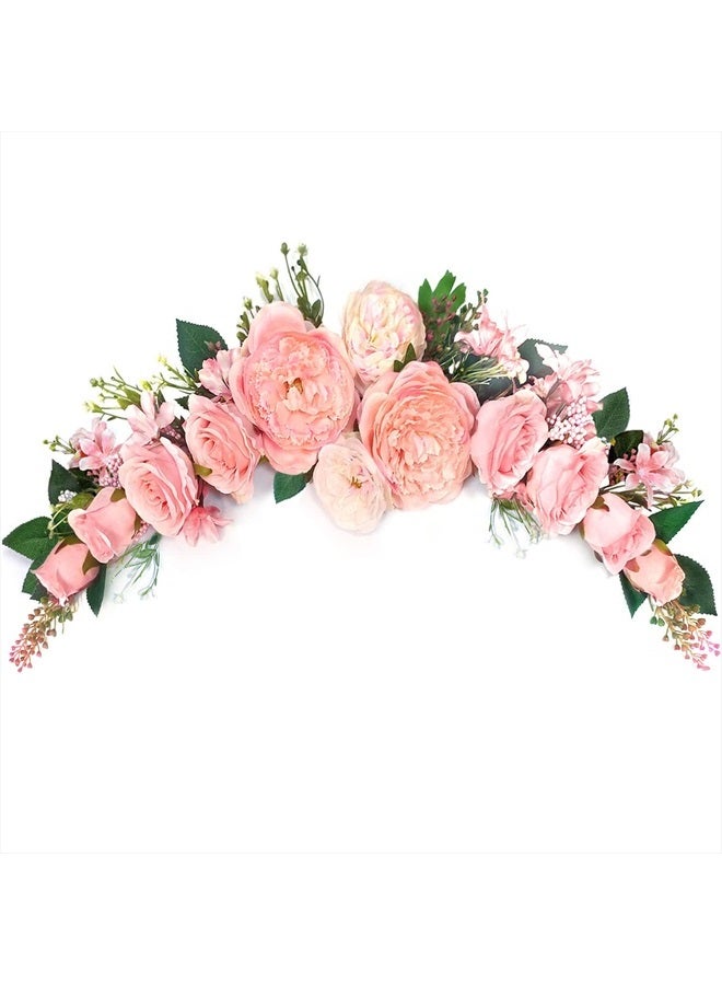 OrgMemory Wedding Arch Flowers, Artificial Floral Swags, 25" Decorative Swag, Welcome Sign Flowers, Artificial Flower Swag for Door Wedding Party Wall Home Decor (Peach) - Image 1