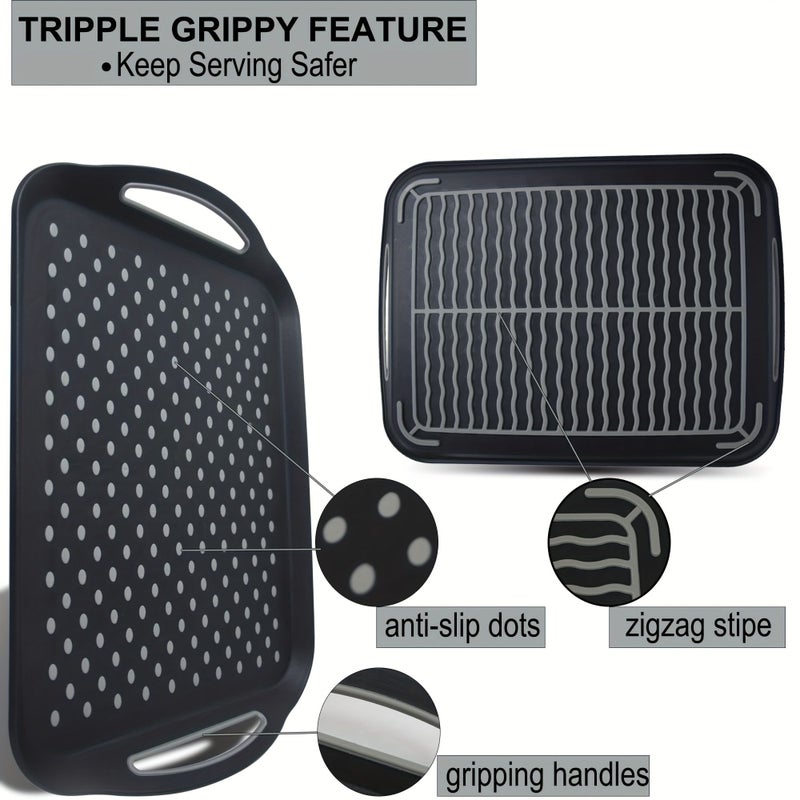 Large Non-Slip Handle Serving Tray Black Rectangular Suitable For Breakfast Dinner Snacks Fruits Appetizers Drinks Dishwasher Safe - Image 2