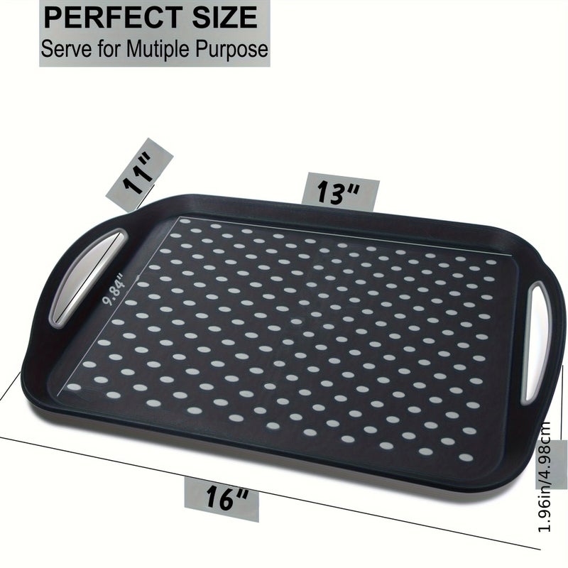 Large Non-Slip Handle Serving Tray Black Rectangular Suitable For Breakfast Dinner Snacks Fruits Appetizers Drinks Dishwasher Safe - Image 3