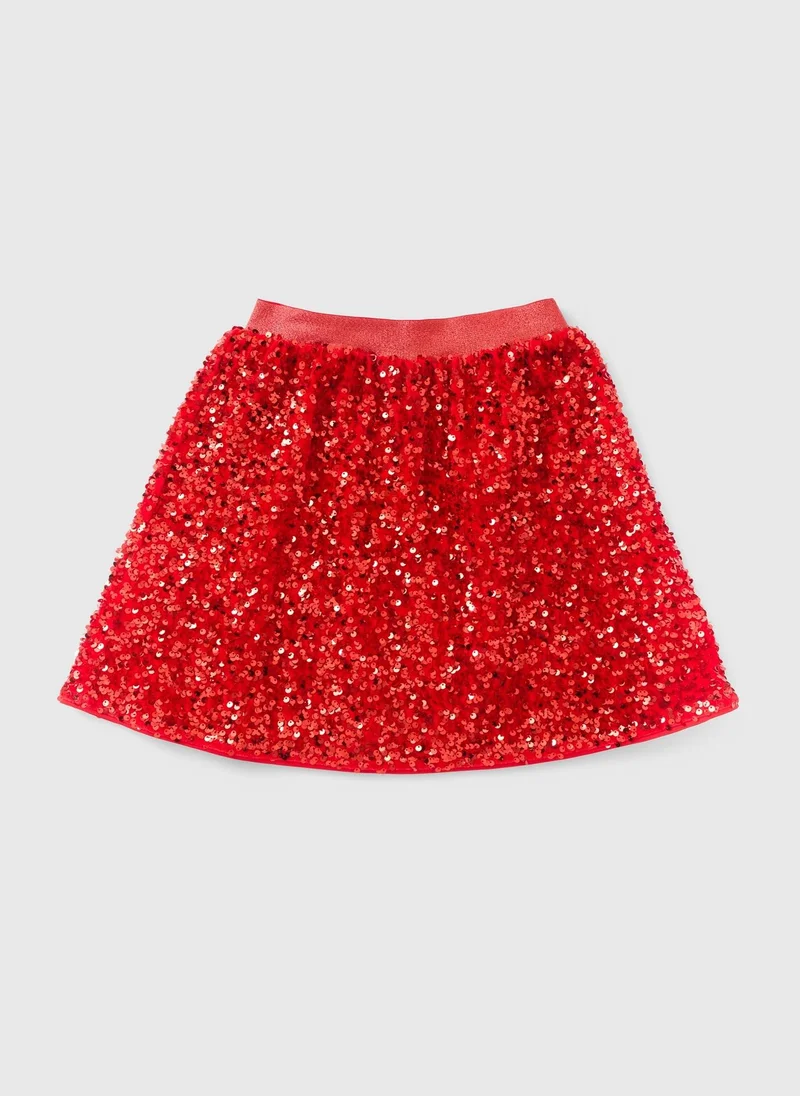 ماتلان تنورة ترتر حمراء للبنات