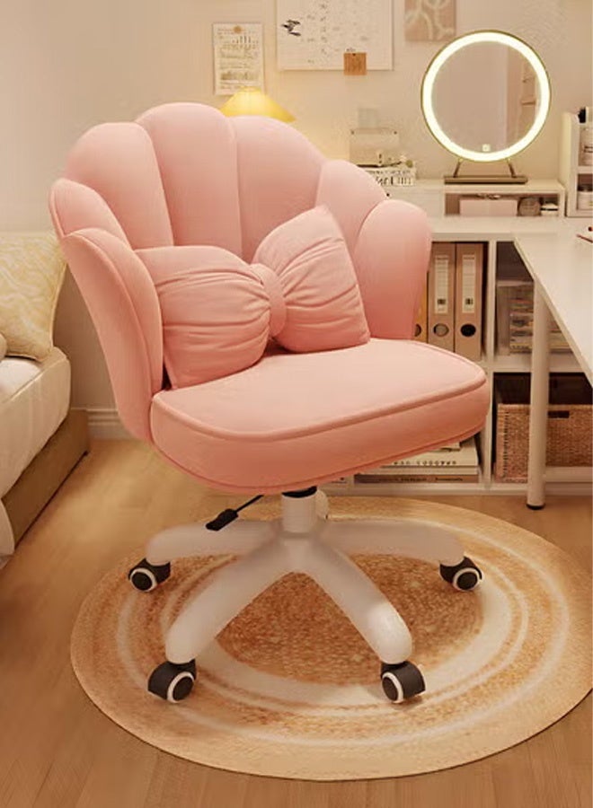 Ergonomic Height-Adjustable Office Chair, 360° Swivel Vanity Chair with Wheels, Elegant Upholstered Flower Petal Design with Cushion - Pink - Image 1